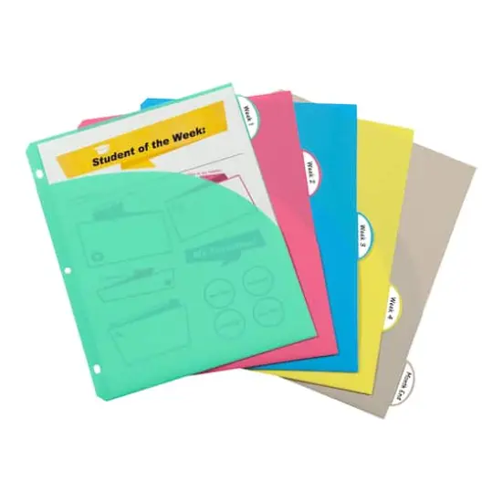 C-Line&reg; 8.5" x 11" Assorted Color 5-Tab Poly Index Dividers with Slant Pocket, 6 Packs of 5 {4}