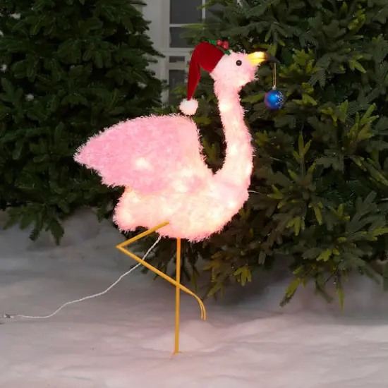 3ft. Lit Fluffy Flamingo Sculpture {3}