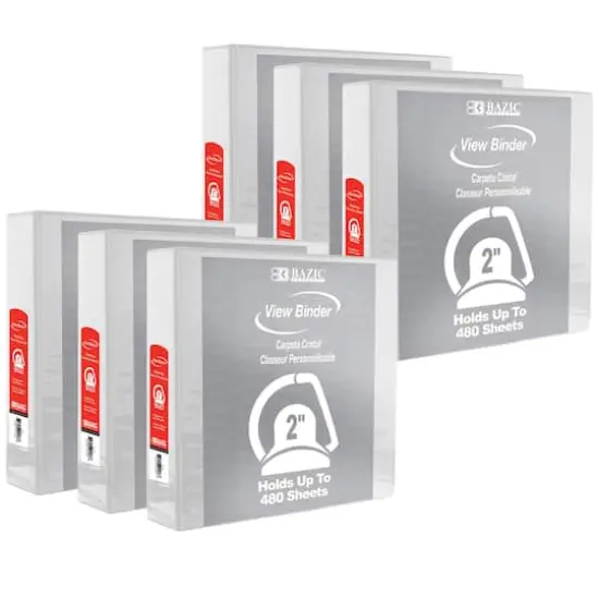 BAZIC&reg; 2" Slant D Ring View Binder with 2 Pockets, 6ct. White {1}