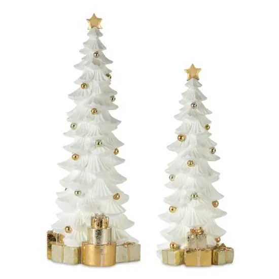 White & Gold Christmas Tree Accents, 17" & 21" {1}