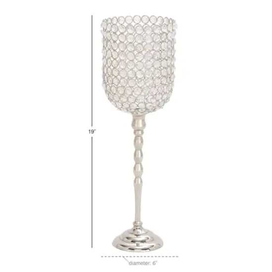 Clear Aluminum and Crystal Glam Candle Holder, 19" x 6" x 6" {5}