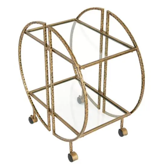 Hello Honey&reg; Modern Hammered Brass Round Bar Cart {7}