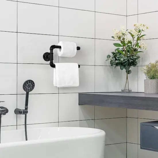 Black Iron Industrial Rustic Pipe Toilet Paper Holder {7}
