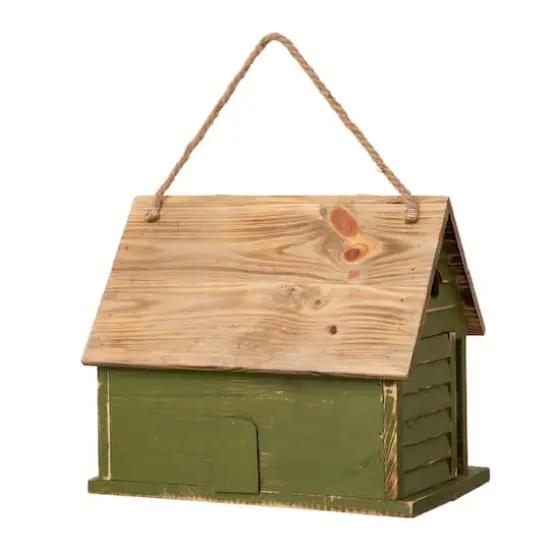 Glitzhome&reg; 14" Hanging Wooden Distressed Green Garden Birdhouse {7}