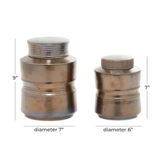 Set of 2" Bronze Ceramic Contemporary Decorative Jars, 9", 7" {7}