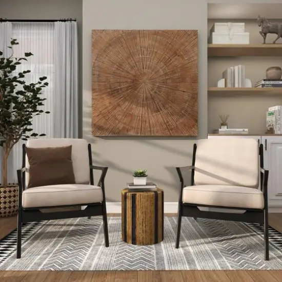 Brown Banana Leaf Handmade Linear Wrapped Accent Table with Navy Stripes {20}