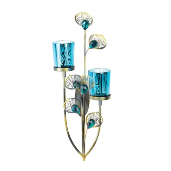 14.5" Peacock Plume Candle Wall Sconce {1}