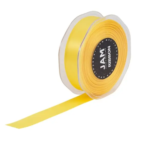 JAM Paper 7/8" x 25yd. Double Face Satin Ribbon Yellow {4}