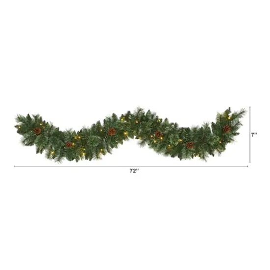 6ft. Pre-Lit White Warm LED White Mountain Pine & Pinecones Artificial Garland {3}