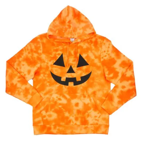 Orange Tie Dye Jack-o'-Lantern Face Adult Pullover Hooded Sweatshirt by Celebrate It&trade; {1}