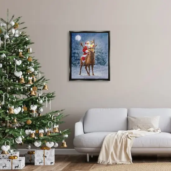 Stupell Industries Santa Riding Reindeer Landscape Framed Floater Canvas Wall Art Black {3}