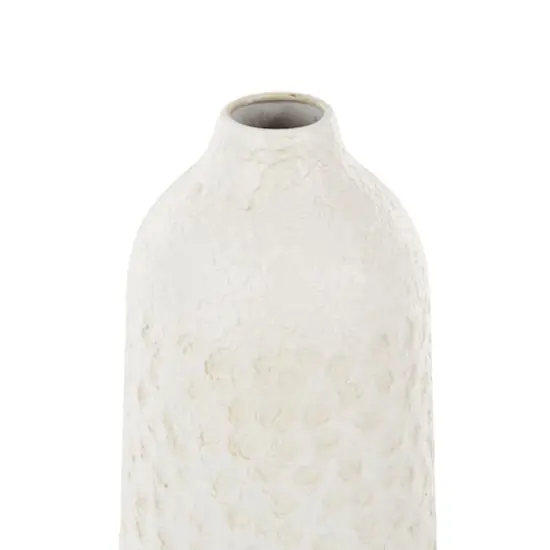 White Metal Textured Decorative Vase with Honeycomb Pattern Set {5}