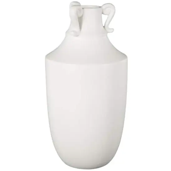 15.75" White Ceramic Sleek Amphora Vase with Scroll Handles {1}