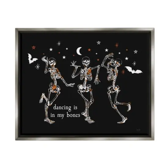 Stupell Industries Dancing In My Bones Skeletons Framed Floater Canvas Wall Art Gray {1}