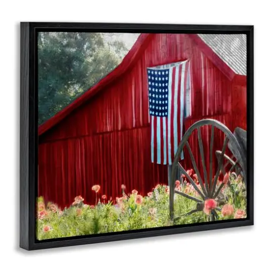 Stupell Industries Red Barn with American Flag Floater Framed Art Black {4}