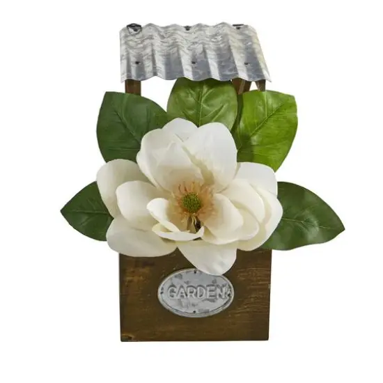 14" Magnolia Artificial Arrangement in Tin Roof Planter {1}
