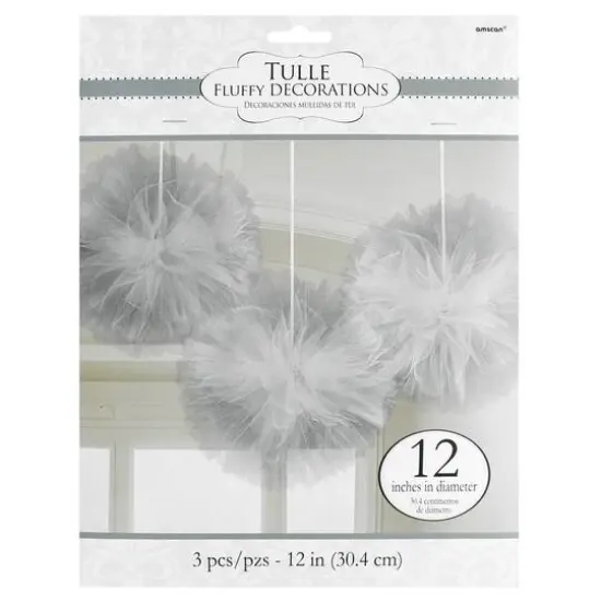 12" Silver Fluffy Tulle Hanging Decorations, 3ct. {3}