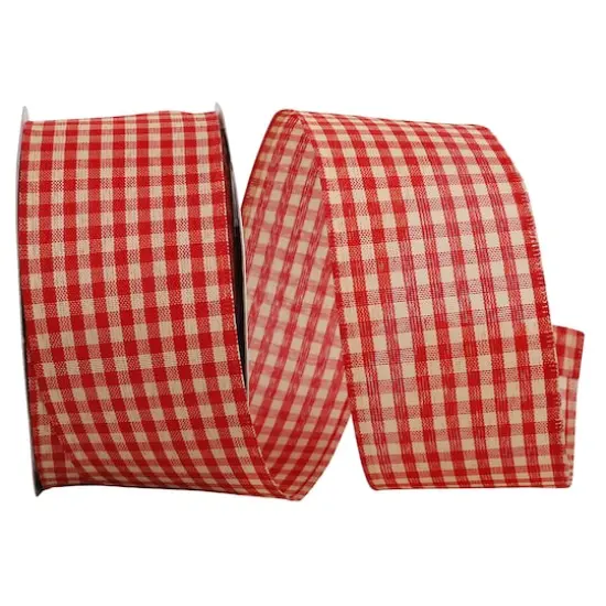 JAM Paper 2.5" x 25yd. Red Tea-Dyed Gingham Wired Ribbon {1}