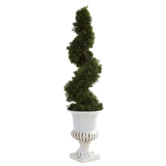 2.5ft. Cedar Spiral Tree in White Urn {1}