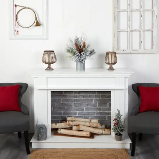 20" Winter Greenery, Pinecones & Gingham Plaid Bow Arrangement {5}