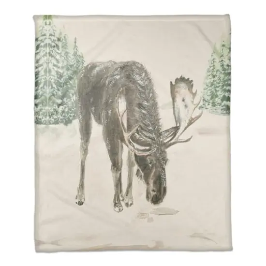 Winter Moose 50x60 Coral Fleece Blanket {1}