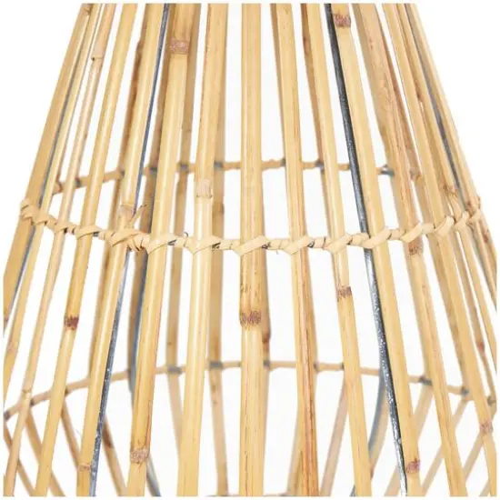 16" Brown Bamboo Handmade Open Framed Candle Lantern with Blue Metal Accents & Handle {7}