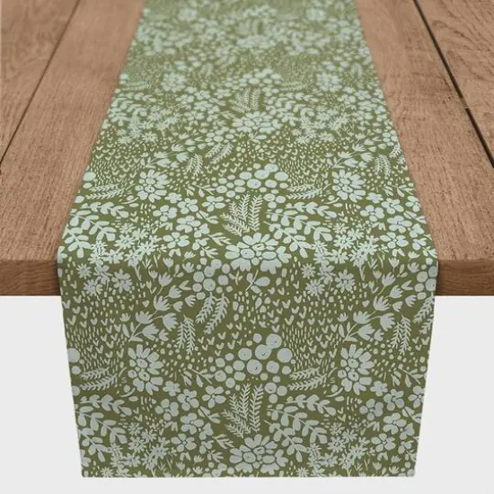90" Dainty Floral Cotton Twill Table Runner Green {1}