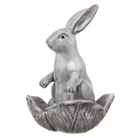 Hello Honey&reg; 8" White Stoneware Rabbit Figurine with Flower Shaped Bowl {7}