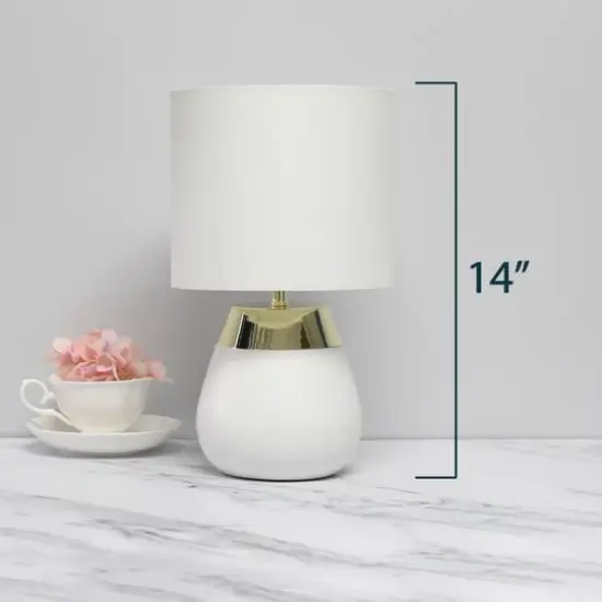 Simple Designs 14" Metal Touch Table Lamp White and Gold Base {5}