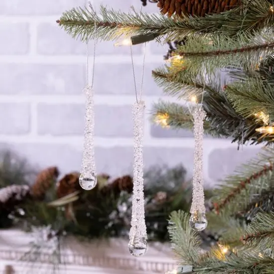Clear Beaded Glass Icicle Drop Ornaments Set {3}