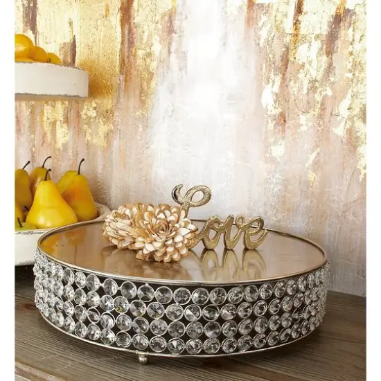 Glam Round Silver Metal and Glass Bead Cake Stand, Set of 3, 3" {10}