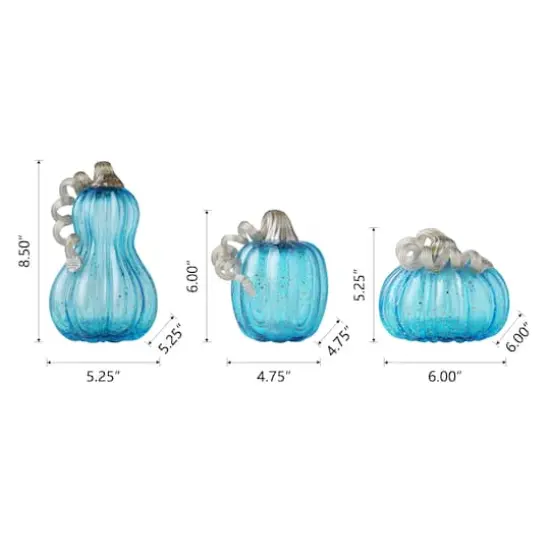 Glitzhome&reg; Blue Glass Pumpkin Set {9}