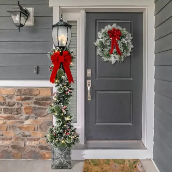 7ft. Pre-Lit Potted Lamp Post with Warm White LED Lights {3}