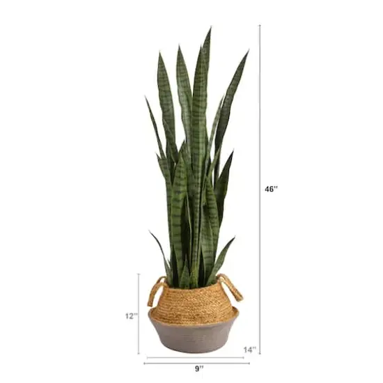 46" Sansevieria Artificial Plant in Boho Chic Handmade Cotton & Jute Gray Woven Planter {3}