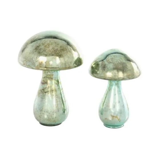 Green Glass Mushroom Sculpture Set {9}