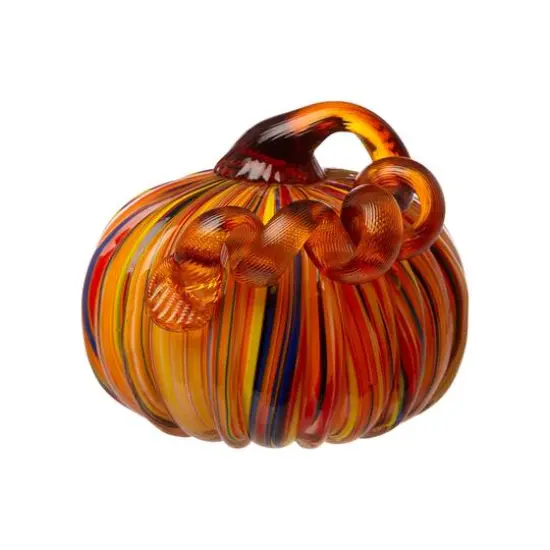 Glitzhome&reg; Multi Striped Glass Short Pumpkin Set {6}
