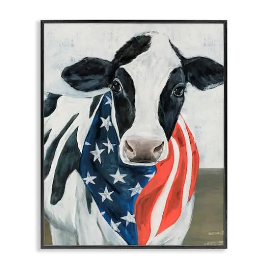 Stupell Industries Farm Cow American Flag Animal Framed Giclee Art Black {1}