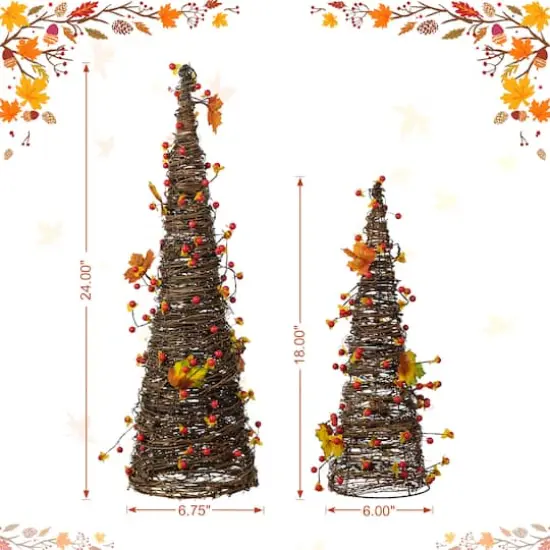 Glitzhome&reg; Rattan Berries & Maple Leaves Table Tree Set {8}