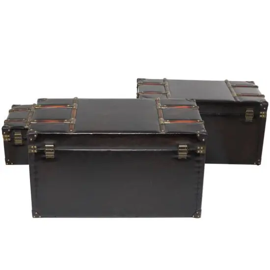 Dark Brown Faux Leather Studded Trunk with Latches & Handles Set {13}