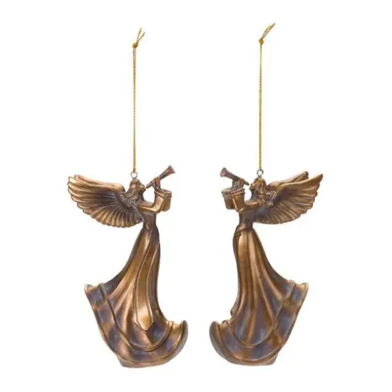 6ct. 5" Bronze Trumpet Angel Ornament Set {3}