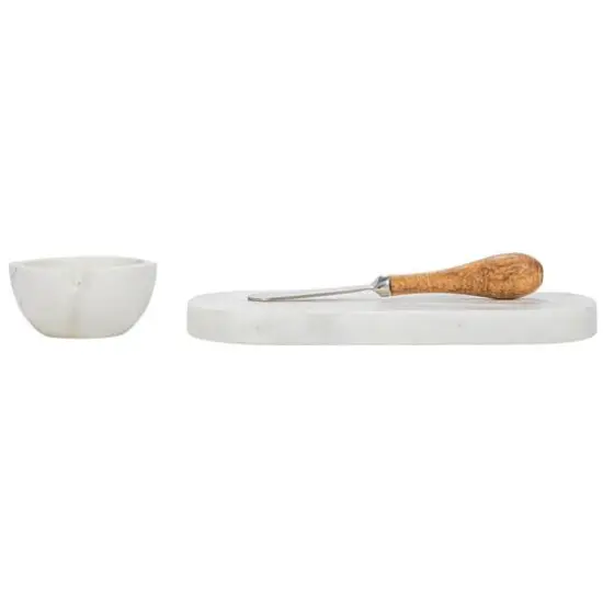 Hello Honey&reg; White Marble Cheese Board Set with Bowl & Knife {6}