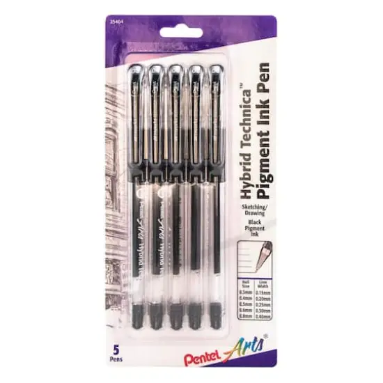 Pentel Arts&reg; Hybrid Technica&trade; Black 5 Piece Pen Set {1}