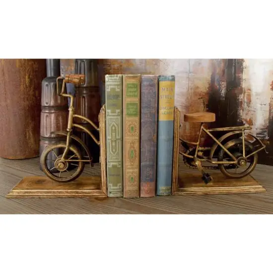 9" Brass & Wood Vintage Bicycle Bookends {11}