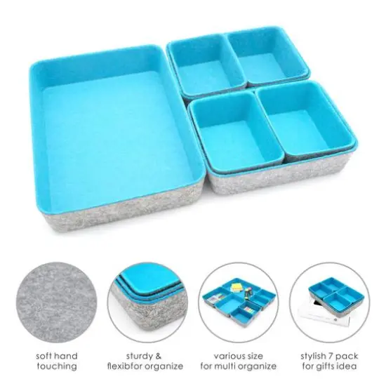 Welaxy Felt 7 Piece Drawer Organizer Tray Set Turquoise {4}