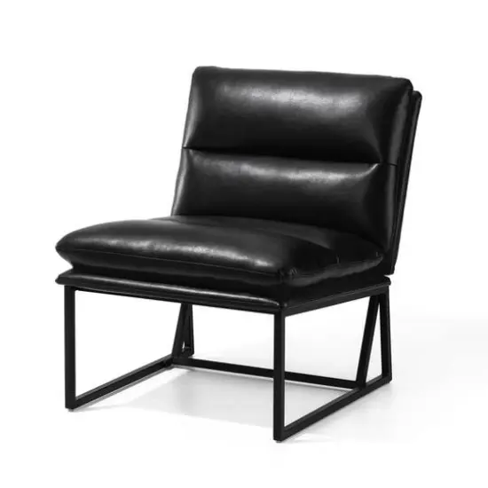 Glitzhome&reg; Modern Thick Leatherette Accent Chair Black {1}
