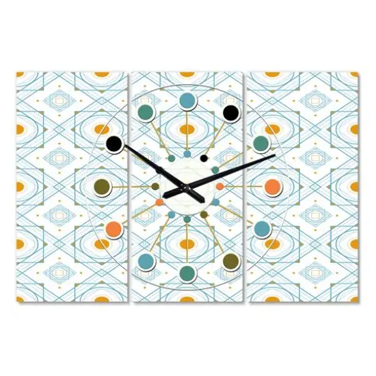 Designart 'Retro Minimal Patttern In Orange And Bluye Oversized Mid-Century Modern Multipanel Wall Clock {1}