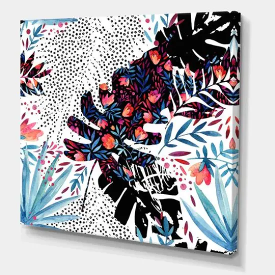Designart - Tropical Floral Patchwork I - Tropical Canvas Wall Art Print {1}