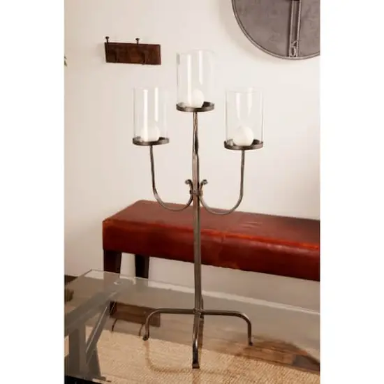 Traditional Black Metal and Glass 3-Light Candelabra, 28" x 15" x 12" {7}