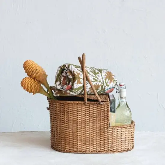 Hello Honey&reg; Natural Oval Wicker Picnic Basket with Open Side Compartment {5}