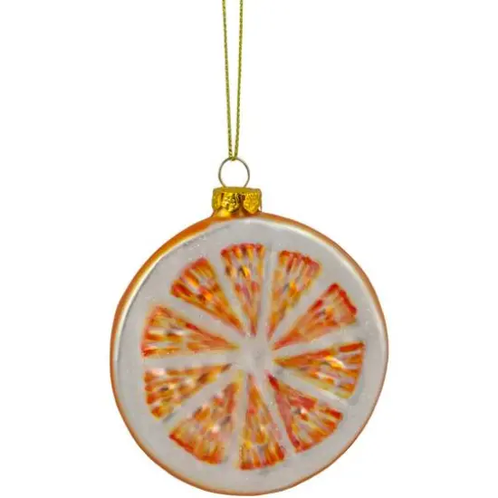 3.5" Glittered Orange Slice Glass Ornament {1}